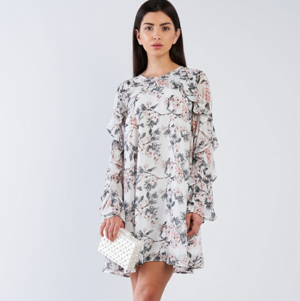 Floral Ruffle Dresses in stock: Sizes (S,M,L)